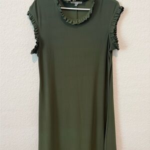 Elegant Olive Green Midi Dress with Ruffle Sleeves